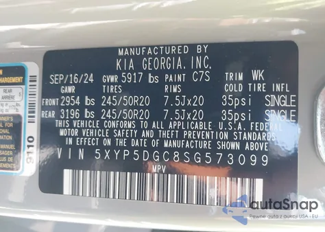 2025 Kia Telluride Sx X-Line из США, поврежденный, VIN 5XYP5DGC8SG573099